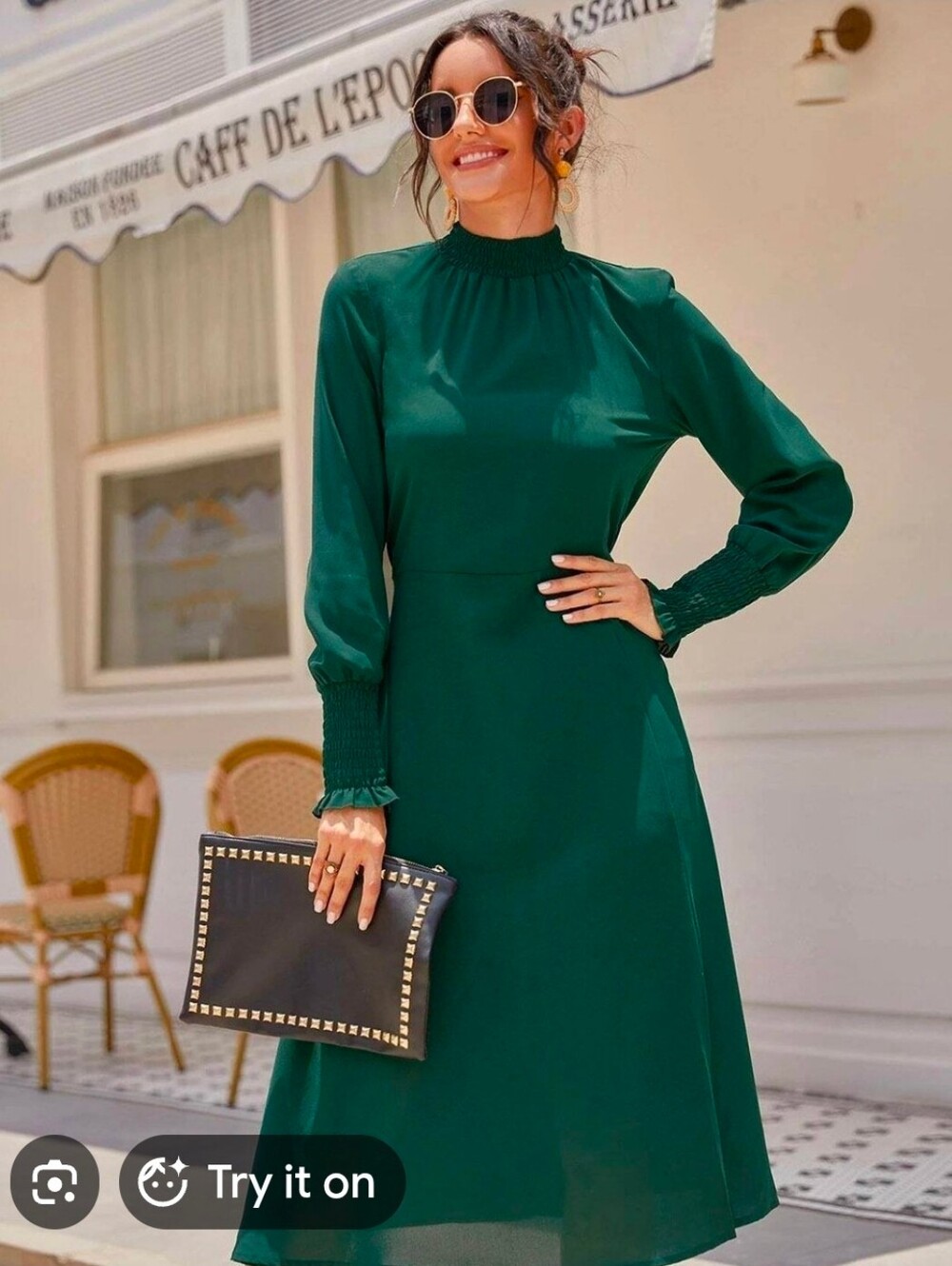 Maggy London Emerald Green High-Neck Midi Dress - Size 16